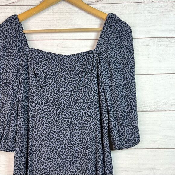 Abercrombie & Fitch Leopard Print 3/4 Sleeve Square Neck Smocked Midi Dress SP - Picture 4 of 12